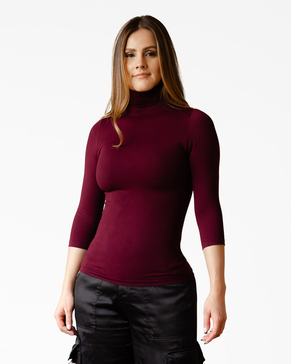 Cuello Alto Camiseta Lycra Manga Larga Mujer Cuello Alto Camiseta